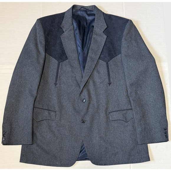 CIRCLE S Dallas Texas - Men's VTG Western Blazer Jacket Gray Suede Yoke USA -48L